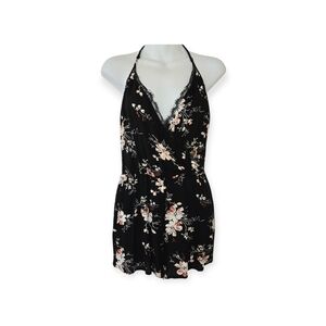 Aeropostale Black Floral Lace Trim Romper